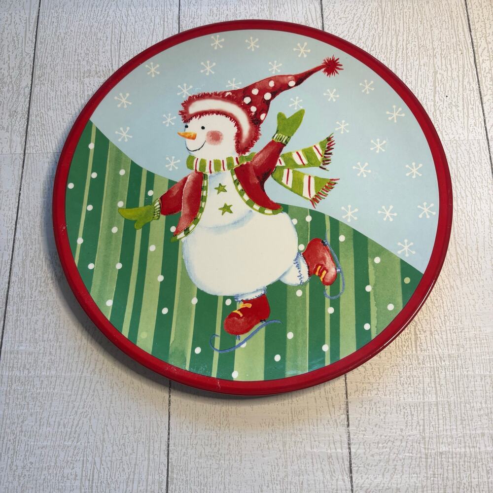 Ganz Skating Snowman Christmas Serving Platter 12"